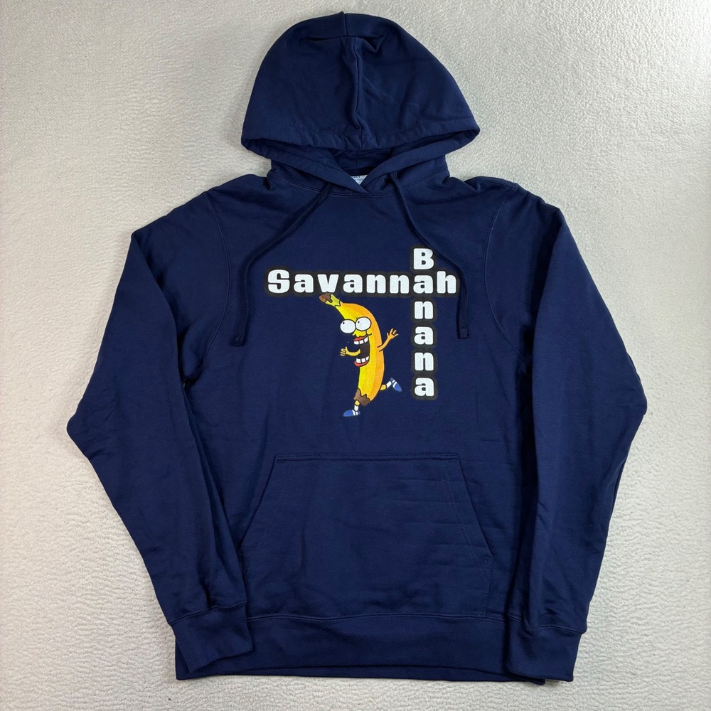 Savannah Bananas Hoodie Men S Blue Baseball BBCL Pullover Drawstring Graphic